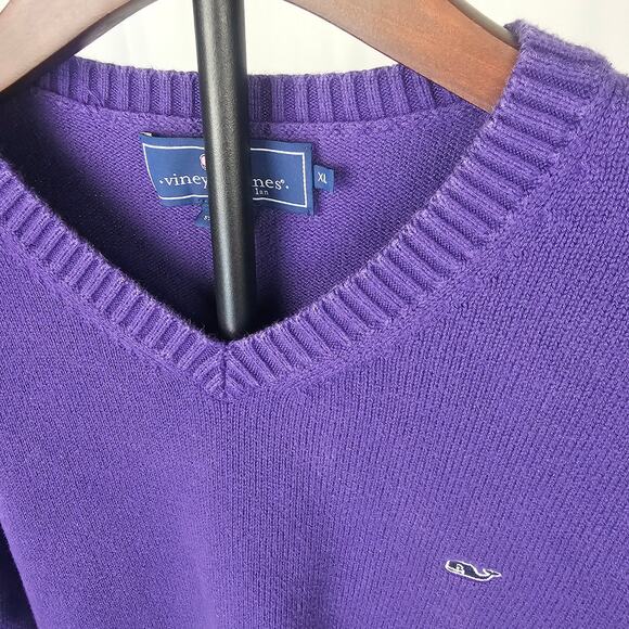 Vineyard Vines Whale Logo Sweater Cotton Cashmere XL Purple V-Neck - Picture 2 of 4